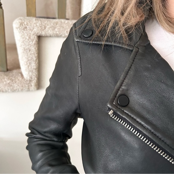 Reiss Black Leather Motorcycle Jacket Size Women's XS - Picture 10 of 16